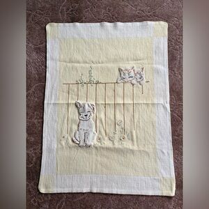 Sweet 1940’s 35” baby blanket/decor with hand appliqué kittens and puppy,cotton